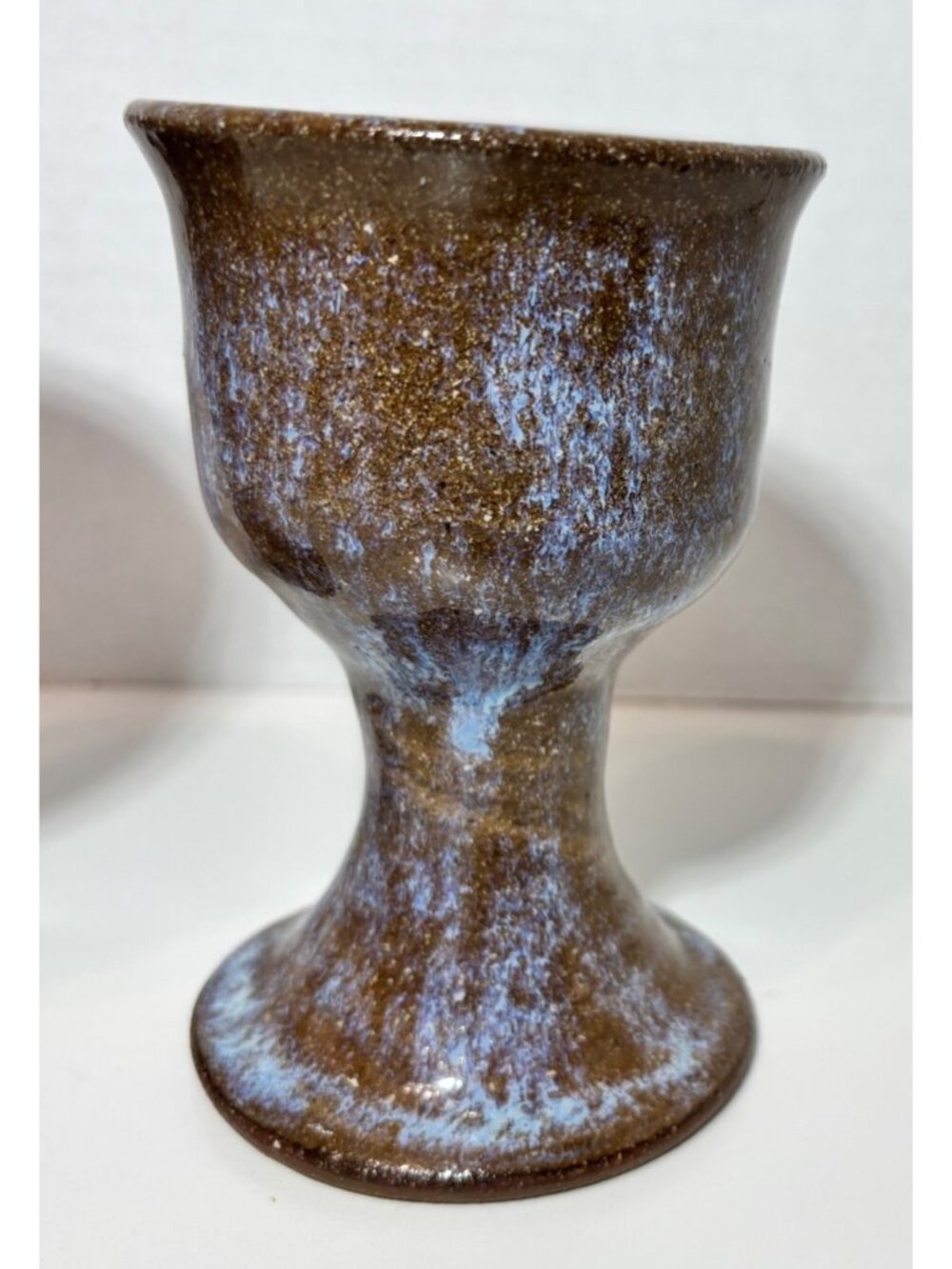 Studio Art Pottery Handmade Stoneware Wine Glass Goblet Blue Speckled set of 2 - Picture 3 of 6